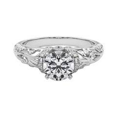 GIA 1,52ct Anello con diamante rotondo Chevron Halo Floral Filigree in oro bianco 18 carati