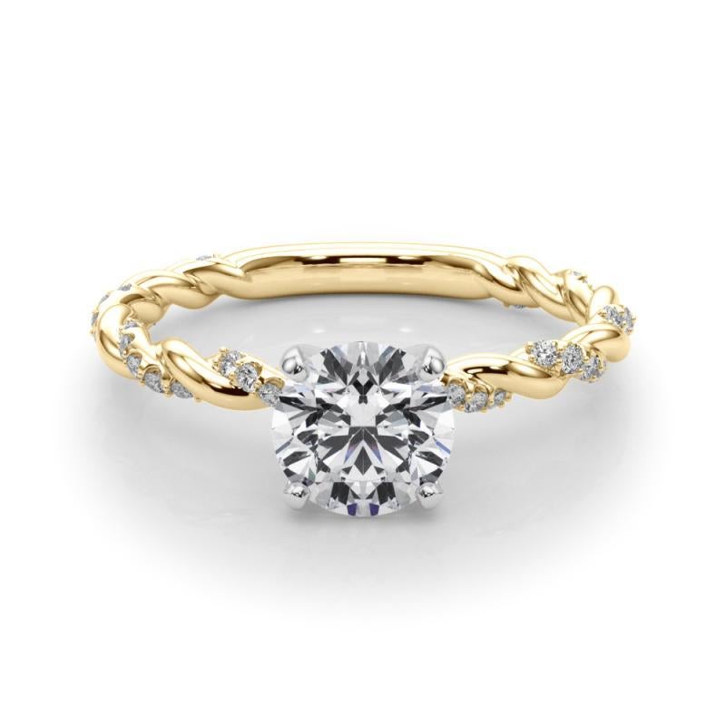 Taglio rotondo GIA 1,52ct Micro Pave rotondo a treccia intrecciata Anello con diamanti in oro giallo 18 carati in vendita
