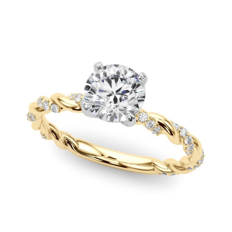 GIA 1,52ct Micro Pave rotondo a treccia intrecciata Anello con diamanti in oro giallo 18 carati In condizioni Nuovo in vendita a New York, NY