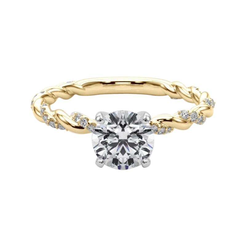 GIA 1,52ct Micro Pave rotondo a treccia intrecciata Anello con diamanti in oro giallo 18 carati