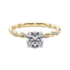 GIA 1,52ct Micro Pave rotondo a treccia intrecciata Anello con diamanti in oro giallo 18 carati
