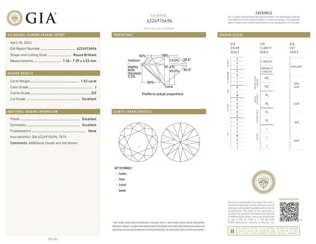 Contemporaneo GIA 1,52ct Solitario Moderno Rotondo Fascia Curva  Anello con diamante in vendita