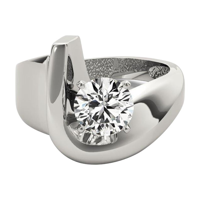 GIA 1.52ct Round Modern Solitaire Curved Band  Bague en diamant en vente