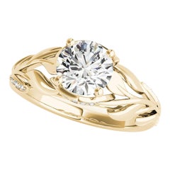 GIA 1.52ct Round Pave Paisley Leaf & Vine Shank 18K Yellow Gold Diamond Ring