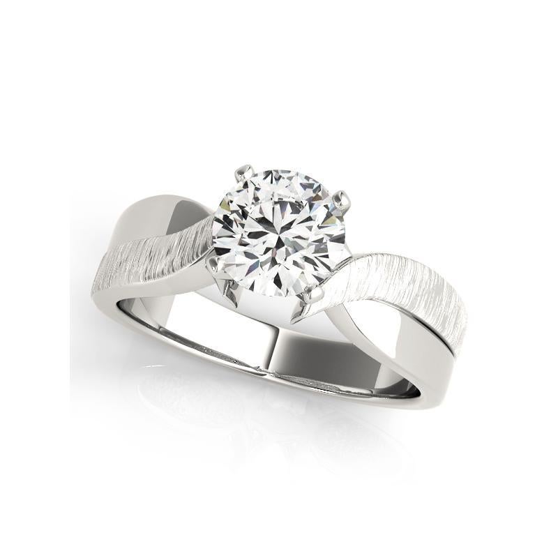 GIA 1.52ct Anillo de diamantes redondo solitario de oro blanco brillante y cepillado