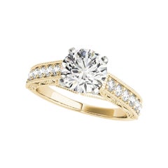GIA 1.52ct Round Solitaire Channel Filigree Trellis Yellow Gold Diamond Ring