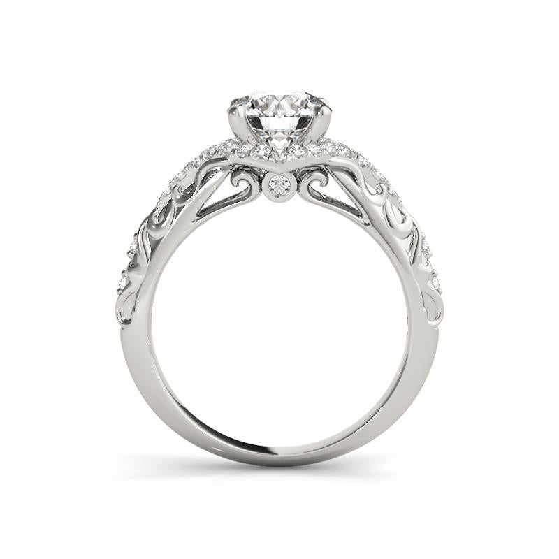 Taglio rotondo GIA 1,52ct Anello con diamante solitario rotondo aureolato e nastro inciso in oro bianco in vendita