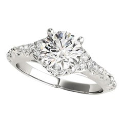 GIA 1.52ct Round Solitaire Halo & Engraved Ribbon White Gold Diamond Ring
