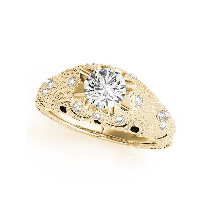 GIA Anillo de diamantes de oro amarillo de 18 quilates con cúpula grabada ornamentada y solitario redondo de 1,52 ct Corte redondo en venta