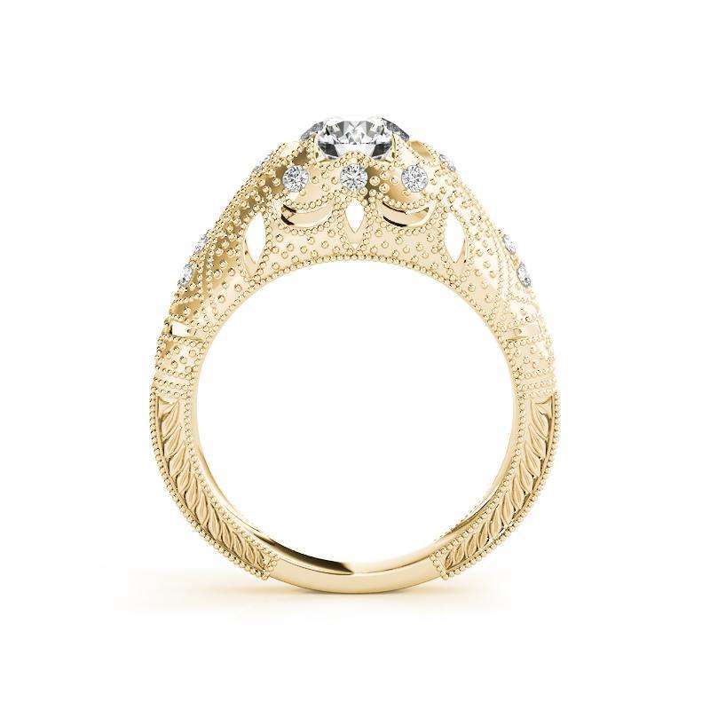 GIA Anillo de diamantes de oro amarillo de 18 quilates con cúpula grabada ornamentada y solitario redondo de 1,52 ct en Nuevo estado para la venta en New York, NY