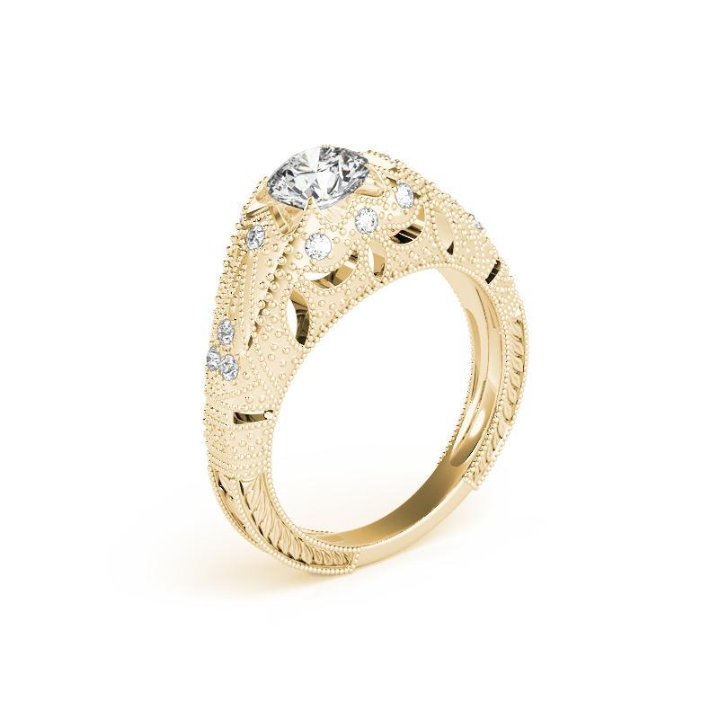 De las mujeres GIA Anillo de diamantes de oro amarillo de 18 quilates con cúpula grabada ornamentada y solitario redondo de 1,52 ct en venta