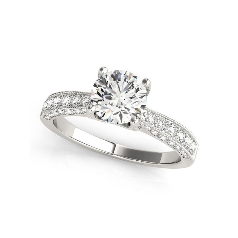 Taglio rotondo GIA 1,52ct Solitario rotondo e Pave Chevron Set Anello con diamanti in oro bianco 18K in vendita