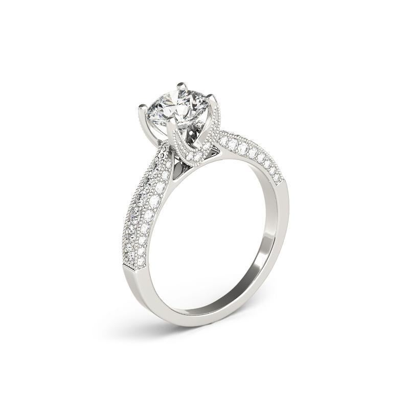 Donna GIA 1,52ct Solitario rotondo e Pave Chevron Set Anello con diamanti in oro bianco 18K in vendita