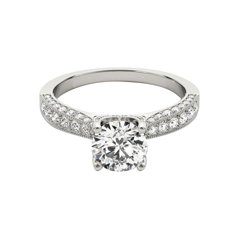 GIA 1,52ct Solitario rotondo e Pave Chevron Set Anello con diamanti in oro bianco 18K in vendita