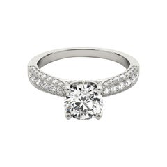 GIA 1.52ct Round Solitaire & Pave Chevron Set 18K White Gold Diamond Ring