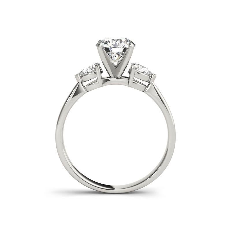GIA 1.52ct Round Solitaire & Pear Three-Stone 18K White Gold Diamond Ring In condizioni Nuovo in vendita a New York, NY