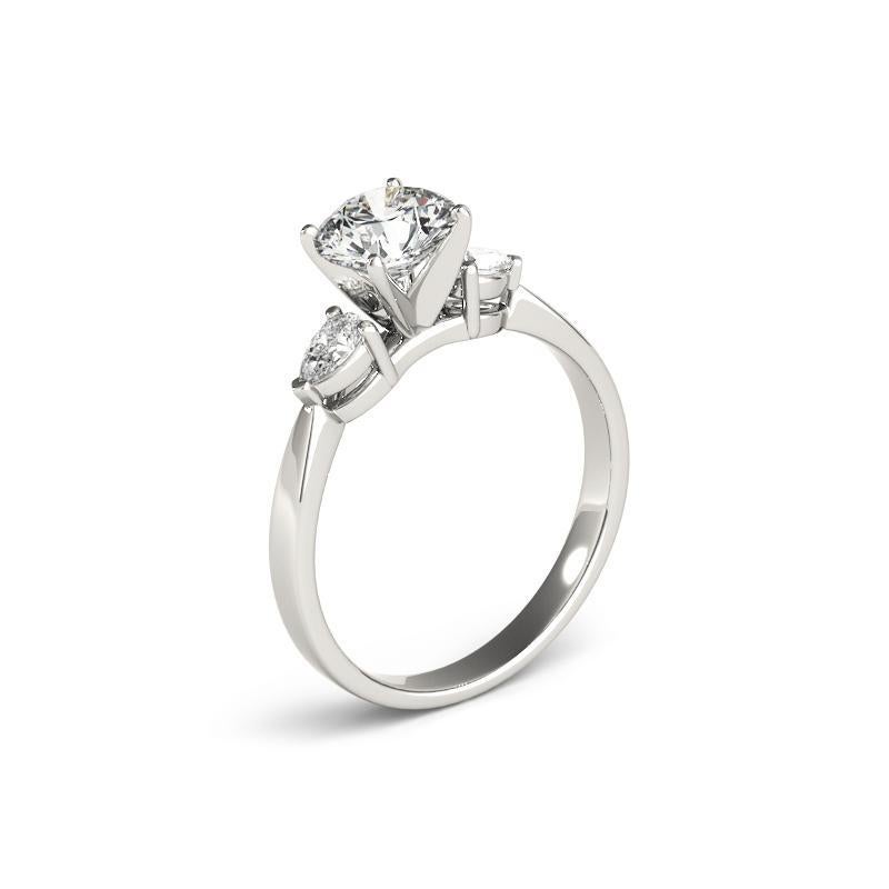Donna GIA 1.52ct Round Solitaire & Pear Three-Stone 18K White Gold Diamond Ring in vendita