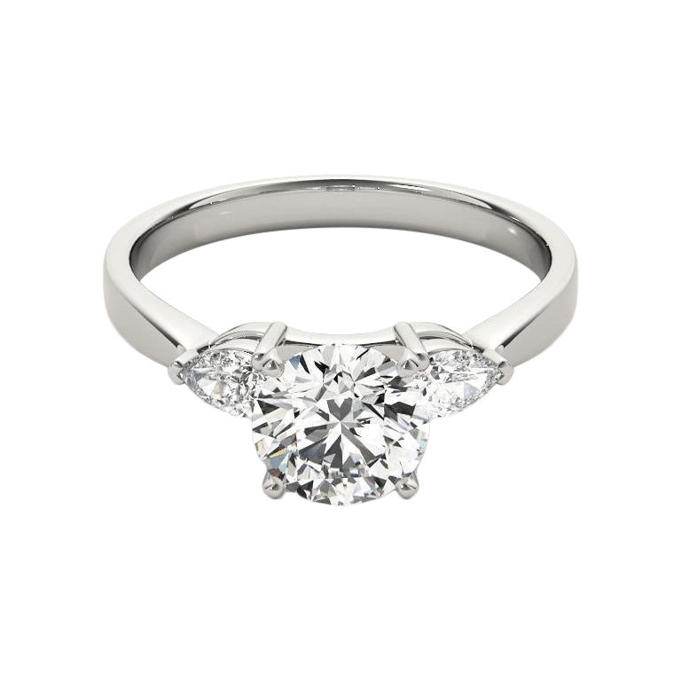 GIA 1.52ct Round Solitaire & Pear Three-Stone 18K White Gold Diamond Ring