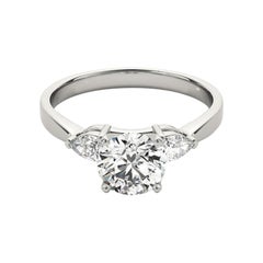 GIA 1.52ct Round Solitaire & Pear Three-Stone 18K White Gold Diamond Ring