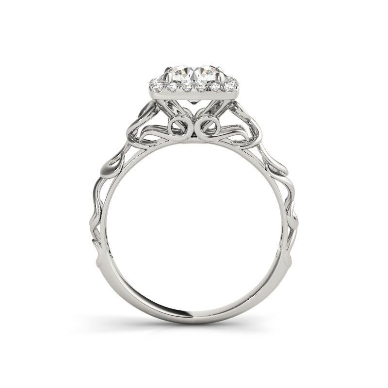 GIA 1,52ct Anello con diamante rotondo quadrato a forma di aureola aperta in oro bianco Cathedral In condizioni Nuovo in vendita a New York, NY