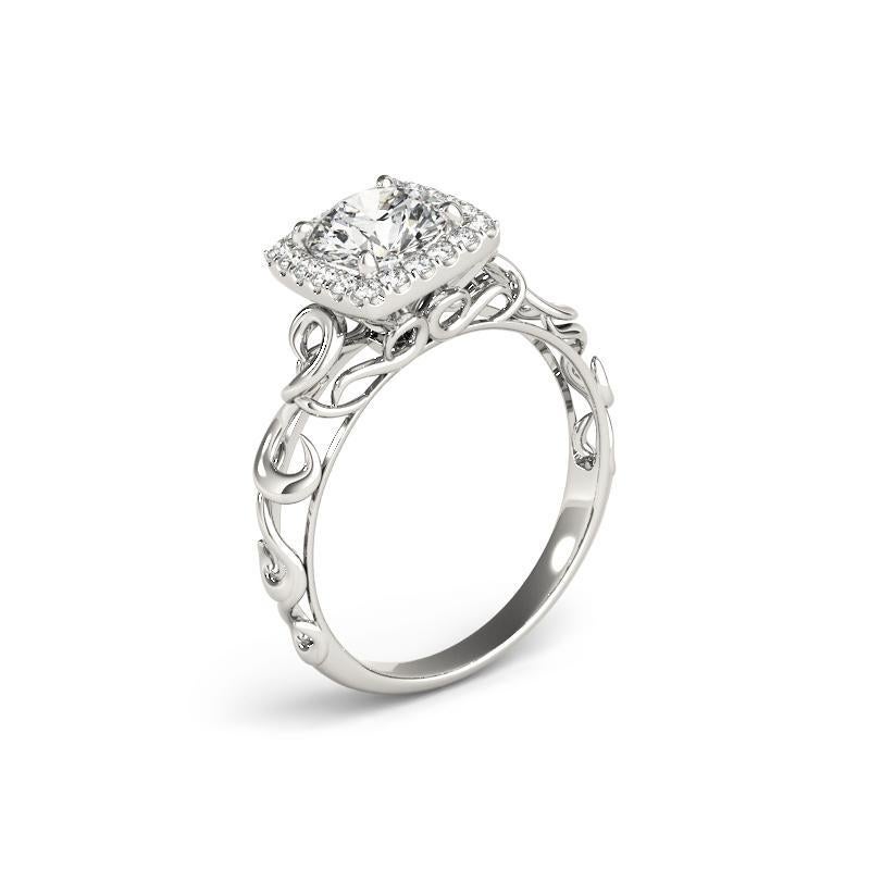 Donna GIA 1,52ct Anello con diamante rotondo quadrato a forma di aureola aperta in oro bianco Cathedral in vendita