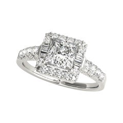 GIA 1.52ct Solitaire Square Halo Baguette & Round  Diamond Ring