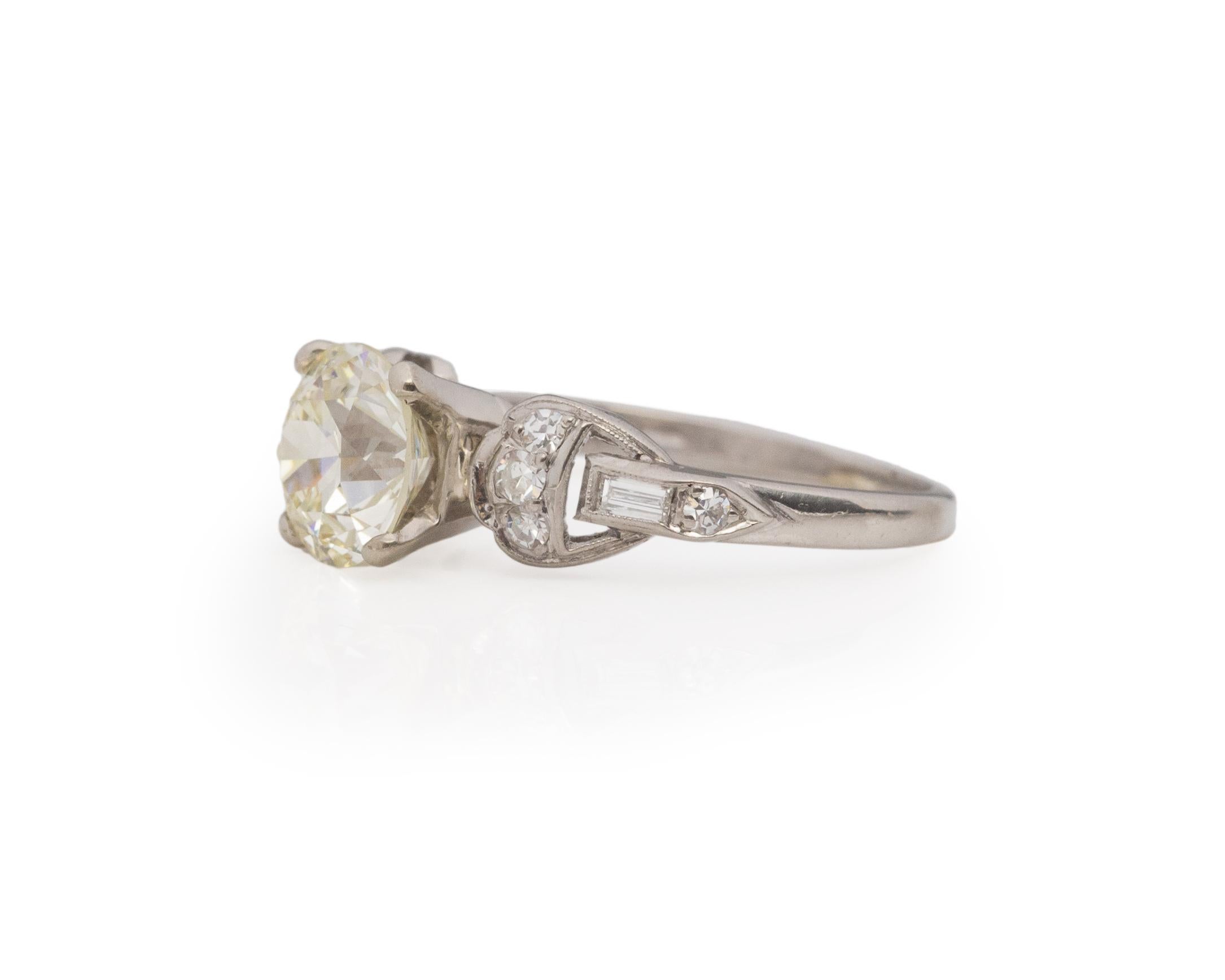 Taille vieille Europe Bague de fiançailles Art déco en platine avec diamant de 1,53 carat certifié GIA en vente