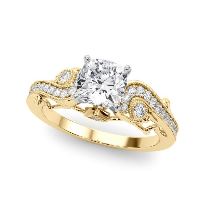 Taglio cuscino GIA 1,53 Carati Cuscino a Tre Pietre Curvo Bypass Anello con Diamante in Oro Giallo 18K in vendita