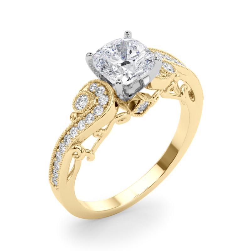 Donna GIA 1,53 Carati Cuscino a Tre Pietre Curvo Bypass Anello con Diamante in Oro Giallo 18K in vendita