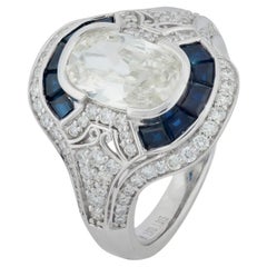 Bague en or blanc 18k GIA 1,53 carat diamant taille ancienne mine saphir