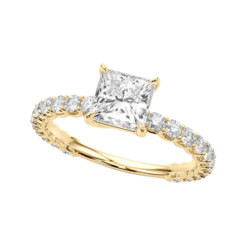 GIA 1,53 carati taglio principessa con anello a eternità parziale in oro giallo 18 carati