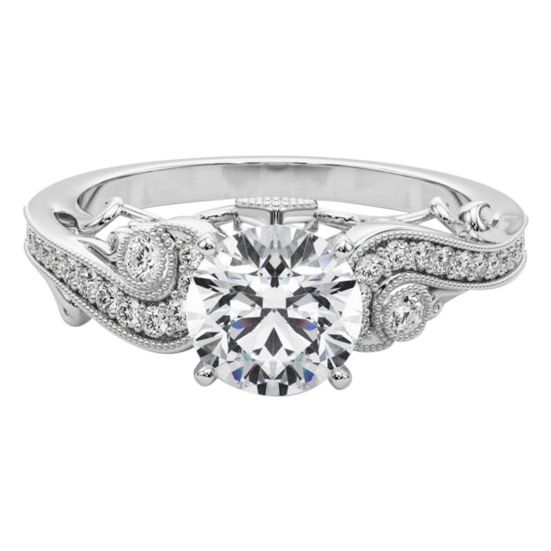 GIA 1,53 Karat Runder Dreistein-Diamantring mit gebogenem Bypass aus 18 Karat Weißgold