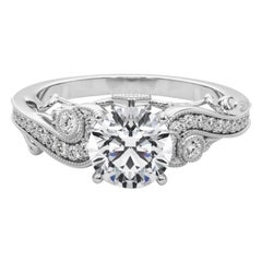 GIA 1,53 Karat Runder Dreistein-Diamantring mit gebogenem Bypass aus 18 Karat Weißgold