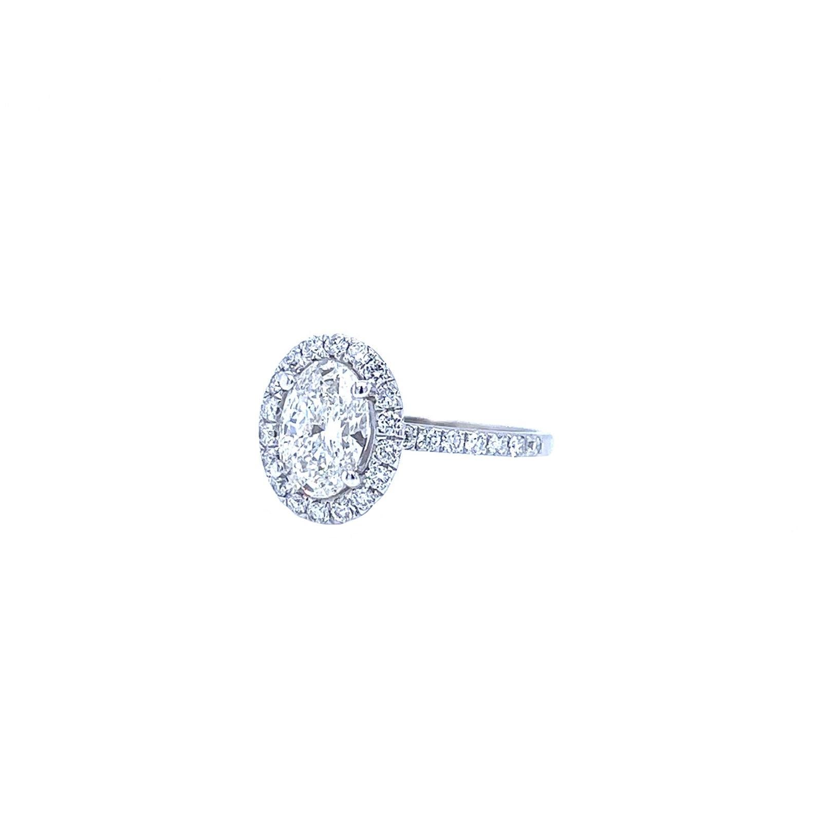 Oval Cut GIA 1.53ct Natural Oval Diamond Ring with 0.45ct Round Diamonds 18K White Gold For Sale