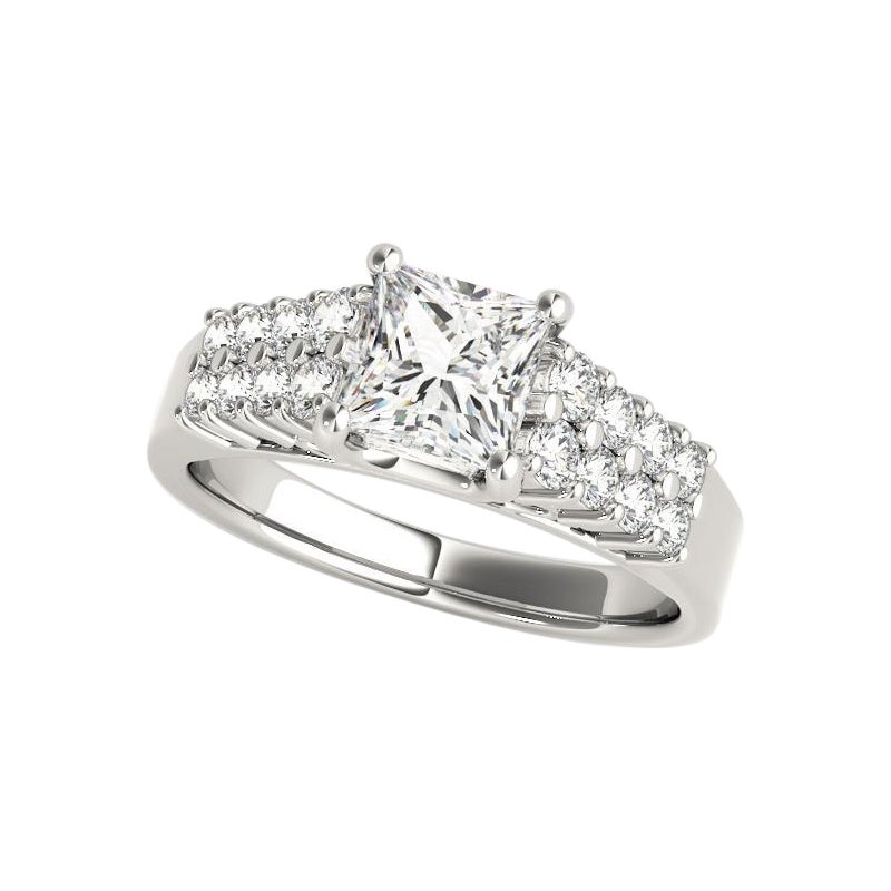 GIA 1.53ct Princess Solitaire Cathedral Double Row 18K White Gold Diamond Ring