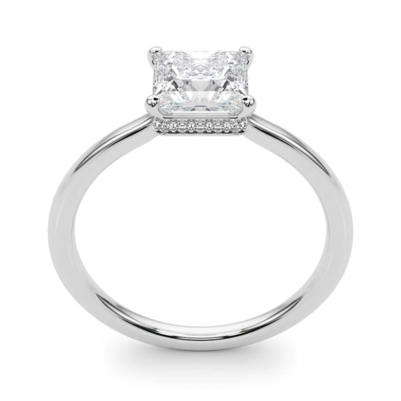 GIA 1,53ct Principessa Quadrata Nascosta aureola Slim Band  Anello con diamante In condizioni Nuovo in vendita a New York, NY