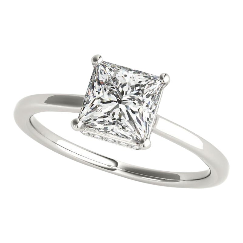 GIA 1,53ct Principessa Quadrata Nascosta aureola Slim Band  Anello con diamante