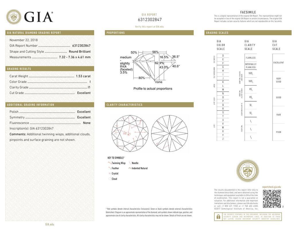 Contemporain GIA 1.53ct Round Bezel Filigree Flower Engraved 18K Yellow Gold Diamond Ring (Bague diamant en or jaune 18K) en vente