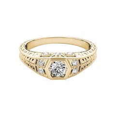 GIA 1,53ct Runde Lünette Filigrane Blume graviert 18K Gelbgold Diamantring