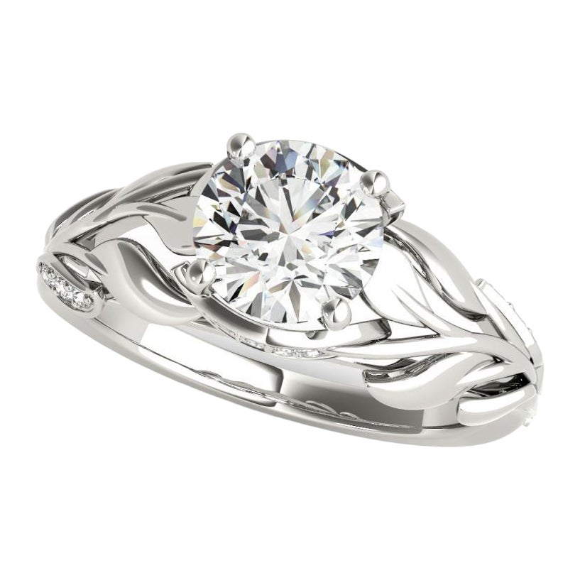 GIA 1,53ct Pave rotondo con gambo a forma di foglia e di vite  Anello con diamante