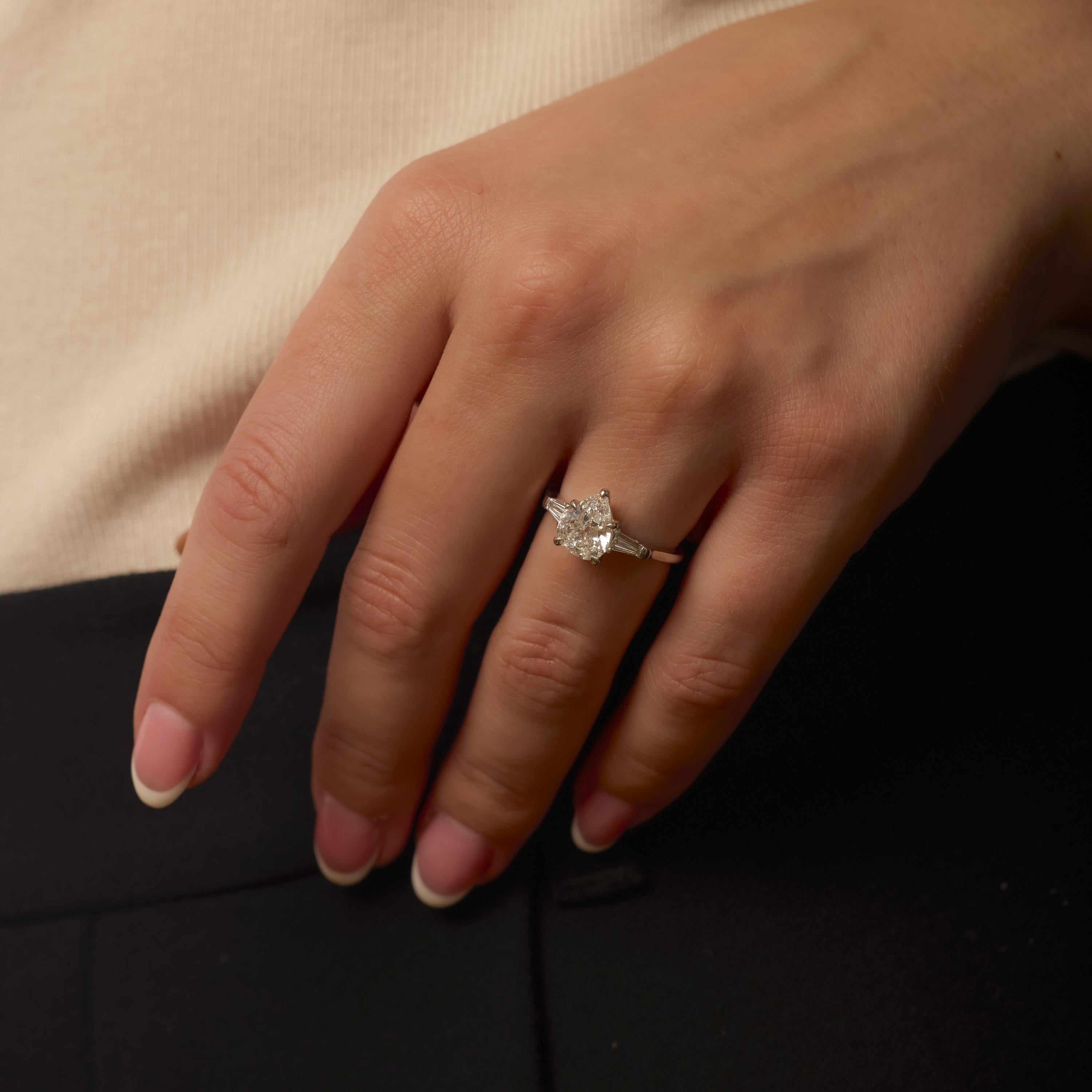 Pear Cut GIA 1.54 carat old cut pear shape diamond platinum engagement ring For Sale