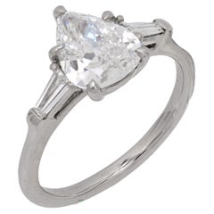 GIA 1.54 carat old cut pear shape diamond platinum engagement ring