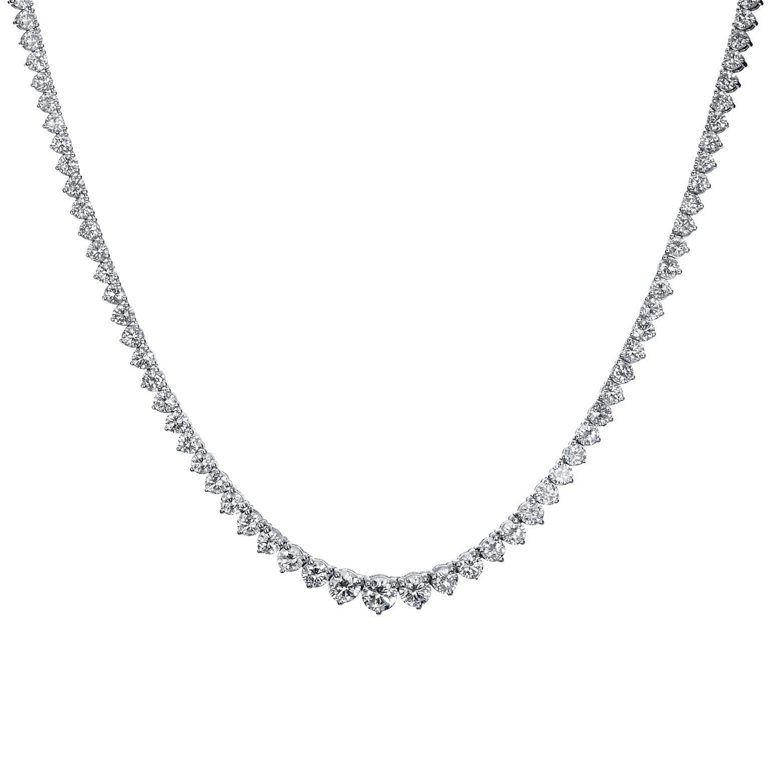 Brilliant Cut GIA 15.44 Carat Graduated Diamond Riviera Necklace 18 Kt White Gold 16 Inches  For Sale