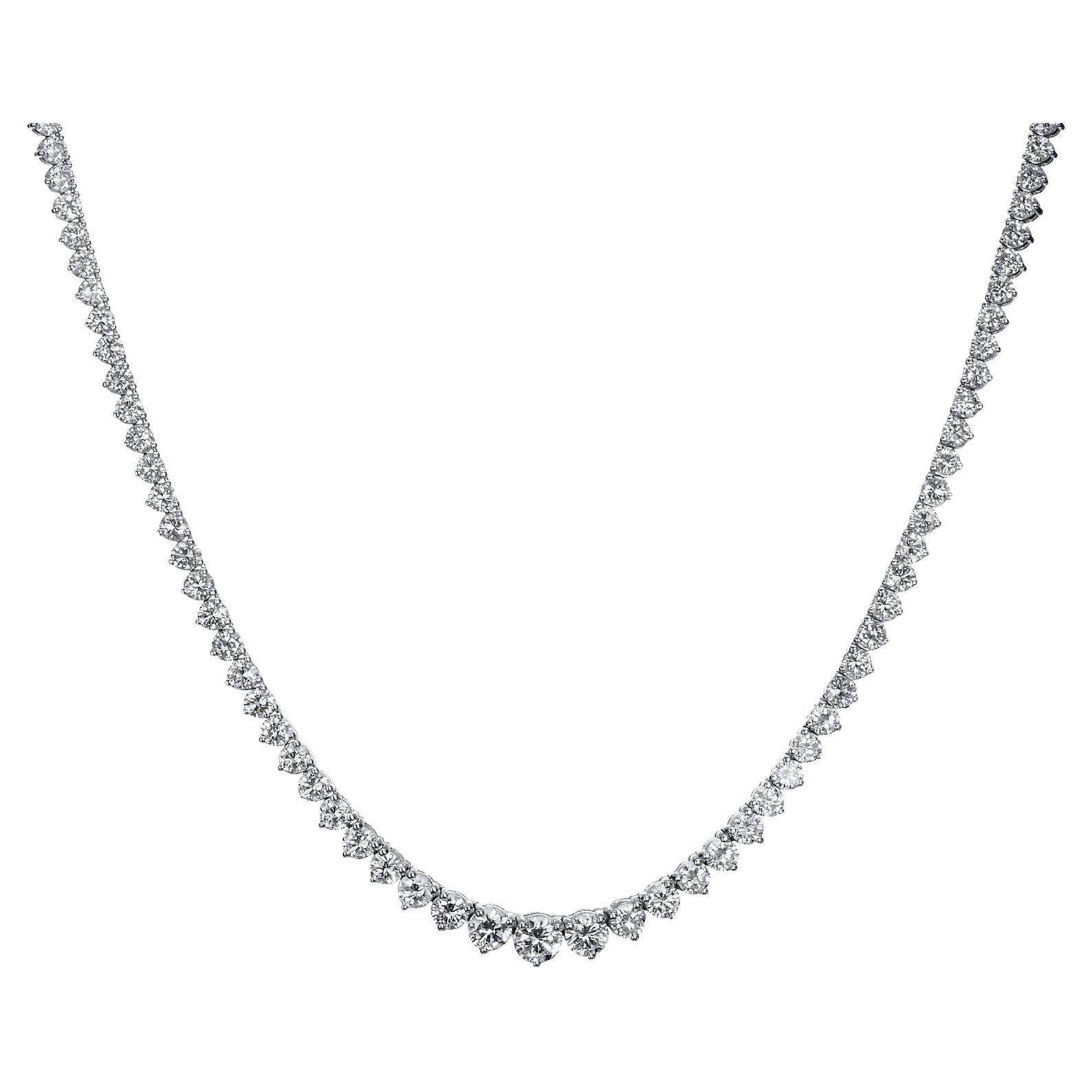 GIA 15.44 Carat Graduated Diamond Riviera Necklace 18 Kt White Gold 16 Inches 