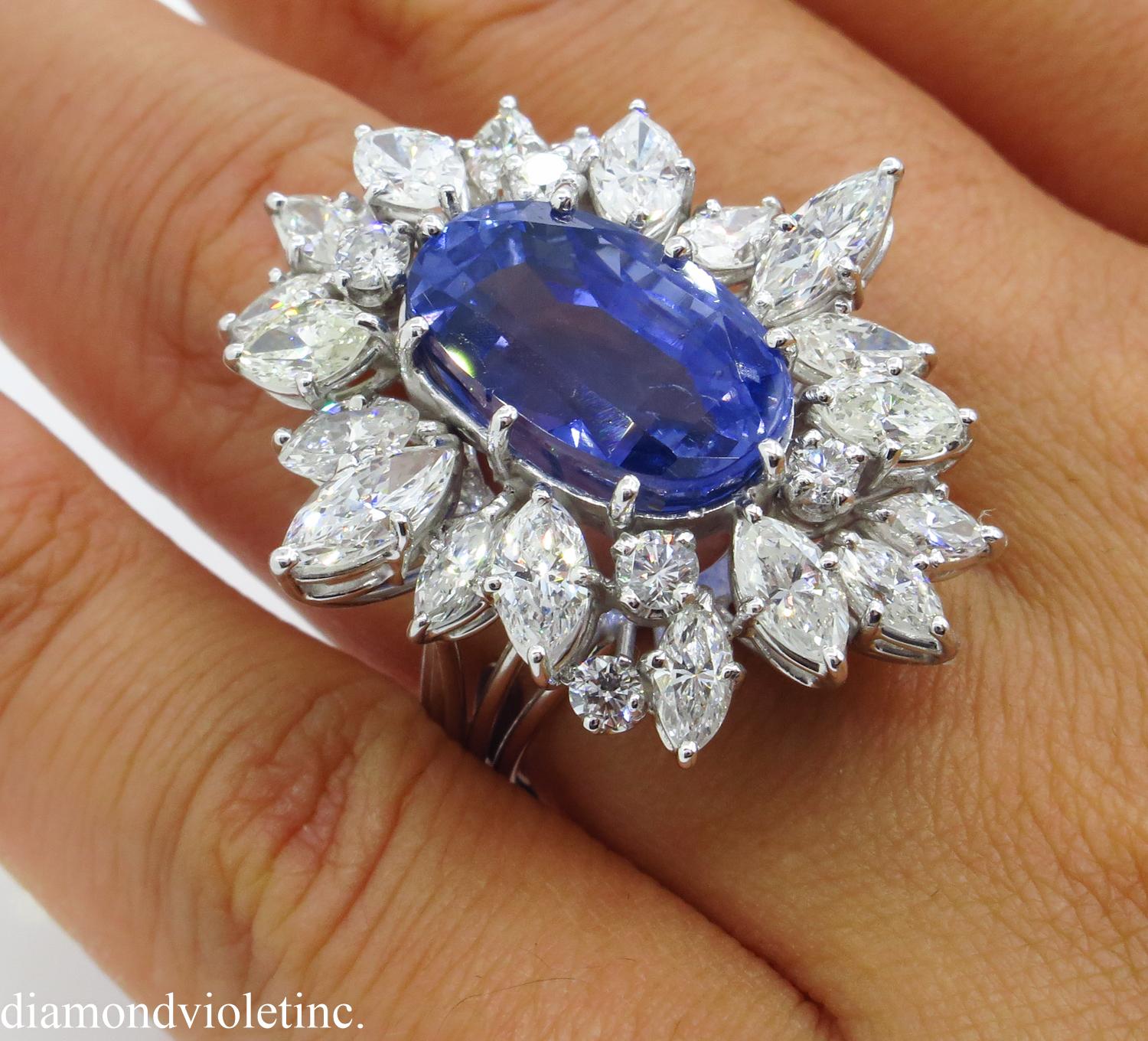 GIA 15.49 Carat Blue Sapphire Diamond Engagement Anniversary Platinum Ring 6