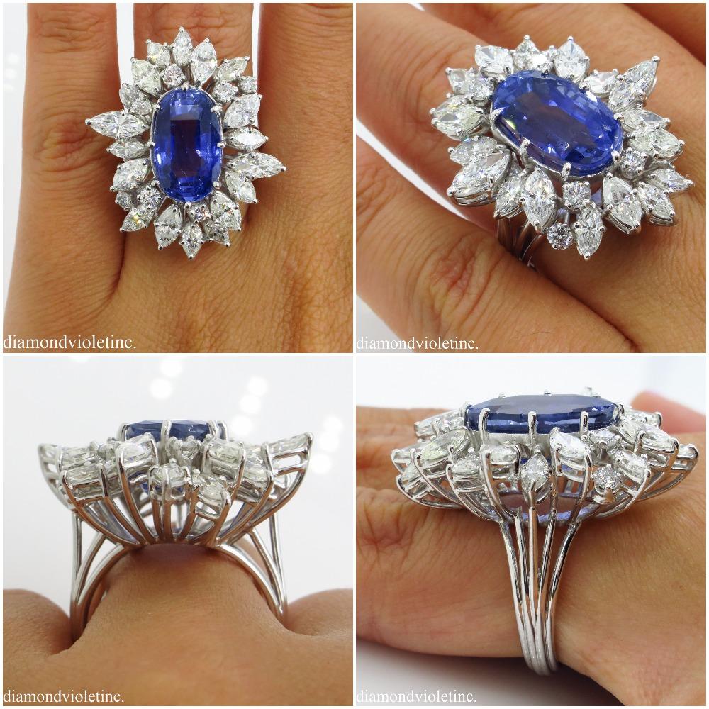 GIA 15.49 Carat Blue Sapphire Diamond Engagement Anniversary Platinum Ring 8