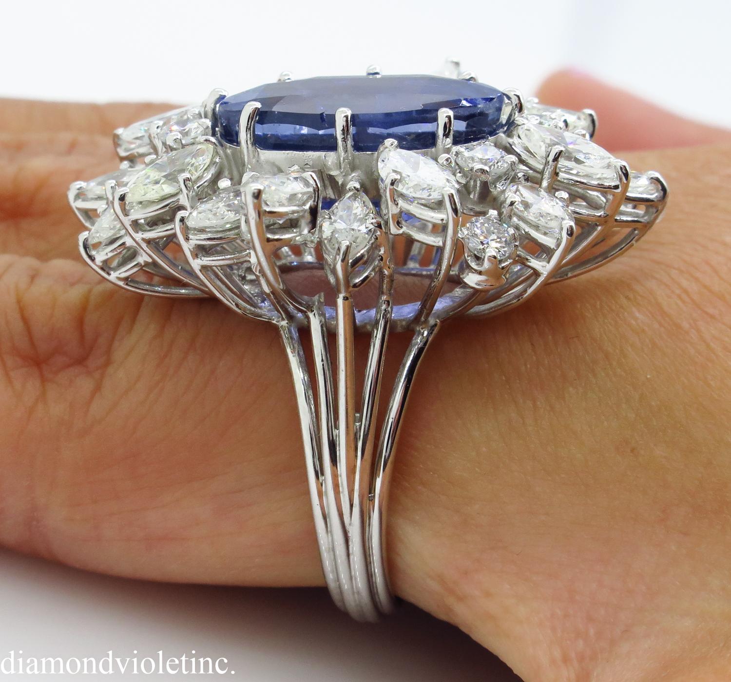 GIA 15.49 Carat Blue Sapphire Diamond Engagement Anniversary Platinum Ring 10