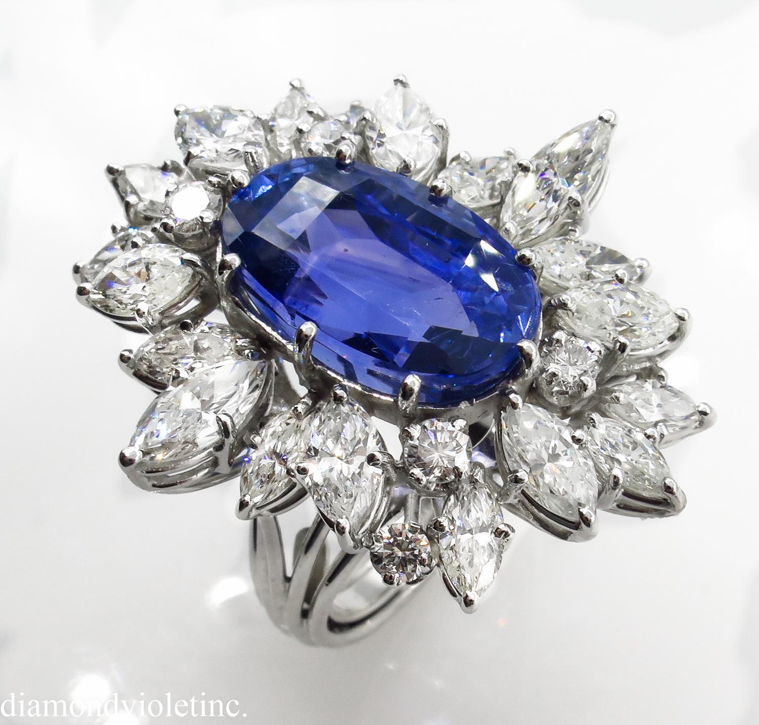 GIA 15.49 Carat Blue Sapphire Diamond Engagement Anniversary Platinum Ring In Good Condition In New York, NY