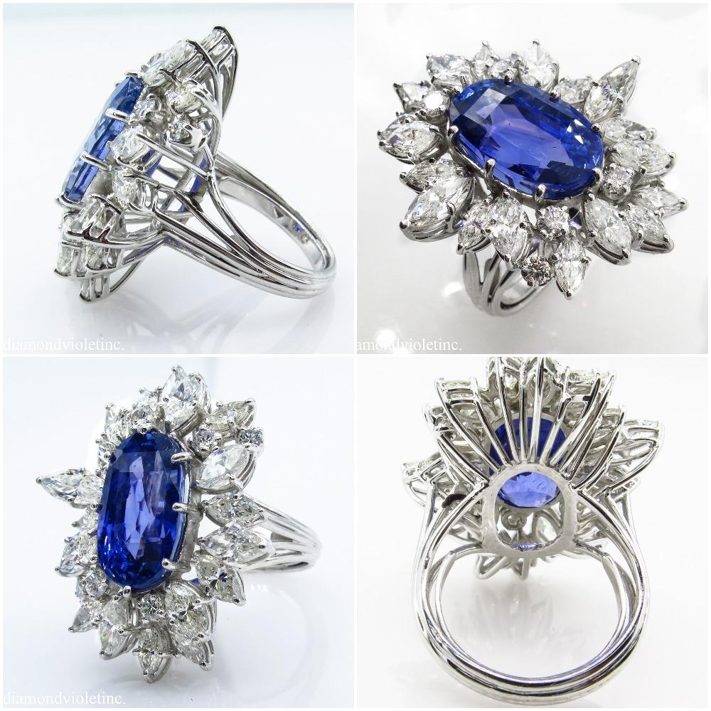 Women's GIA 15.49 Carat Blue Sapphire Diamond Engagement Anniversary Platinum Ring