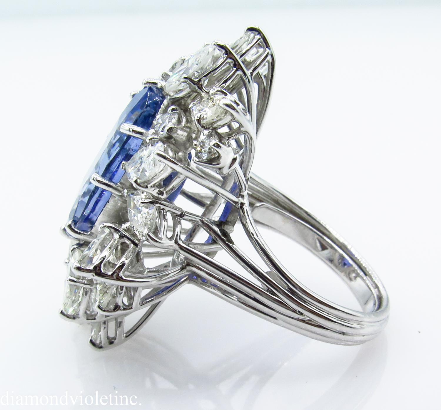 GIA 15.49 Carat Blue Sapphire Diamond Engagement Anniversary Platinum Ring 1
